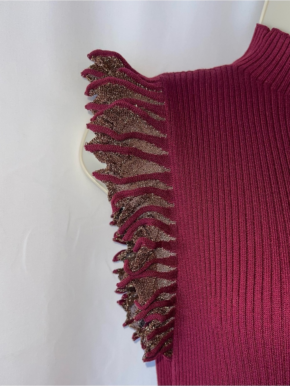 Moon River Ribbed Sleeveless Midi Dress in Burgundy with Pleated Hem - Picture 8 of 11